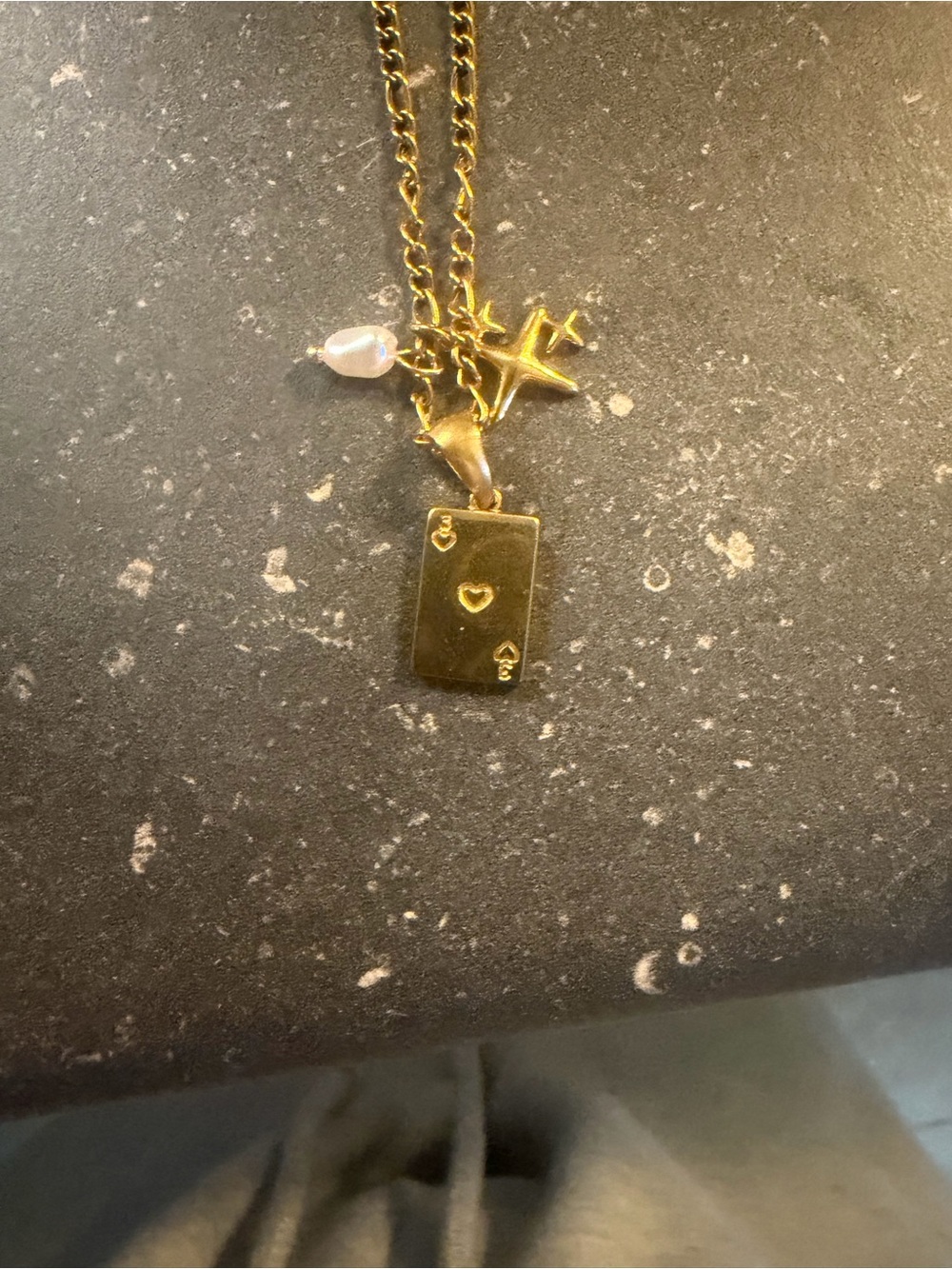 Gold-Tone Ace of Hearts Pendant Necklace with Cross & Pearl Charm
